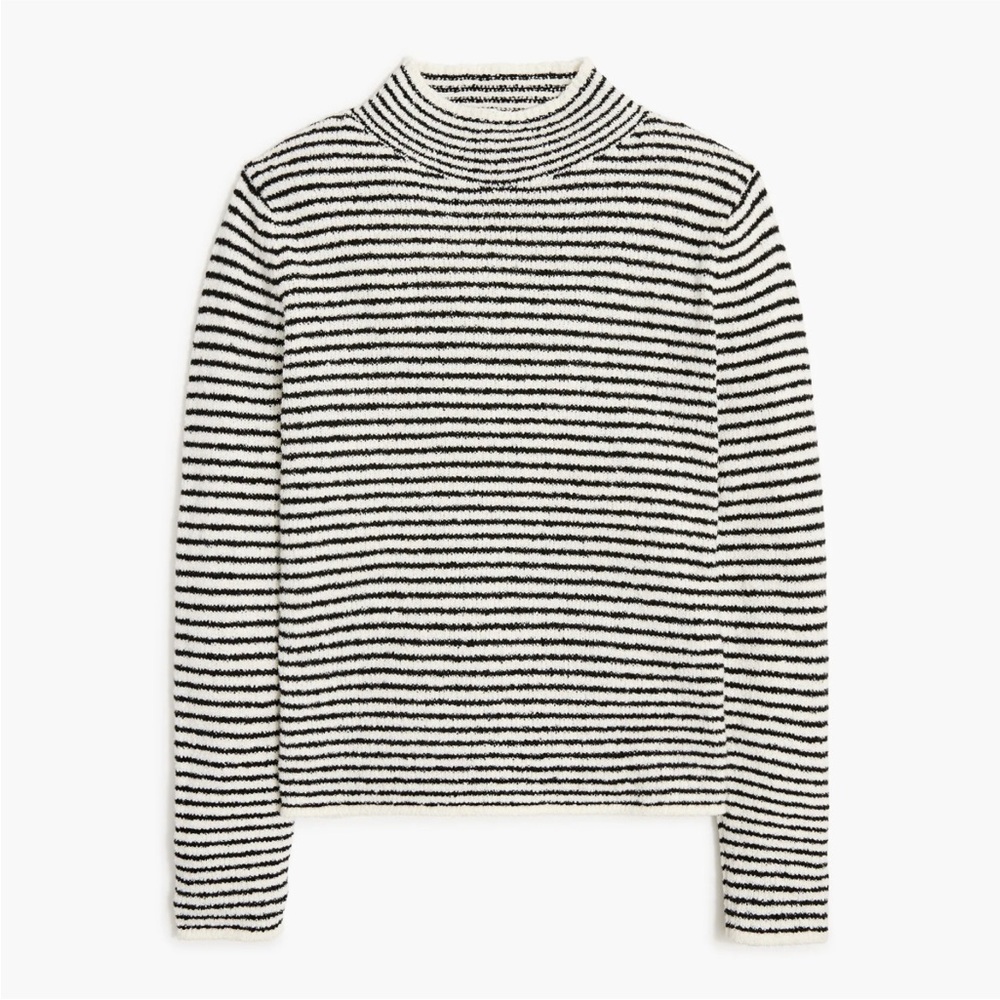 J Crew Striped Black and White Mockneck Pullover Sweater